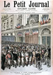 PetitJournalin järjestämään Paris - Belfort -juoksuun osallistuvan yleisön aloitus "" Le petit journal""" 18.6.1892.