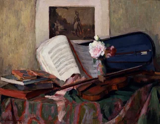 Asetelma, jossa on viulu. Henri Ottmannin (1877-1927) maalaus Yksityiskokoelma.