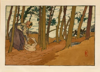 Nainen kerää männyn neuloja (Bords du Trieux, Loguivy)