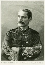 everstiluutnantti Joseph Gallieni (1849-1916). Thiriatin kaiverrus tarinan havainnollistamiseksi Kaksi kampanjaa Ranskan Sudanissa