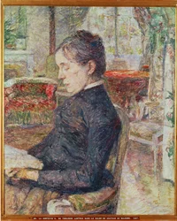 Kreivitär Alphonse de Toulouse-Lautrec, taidemaalarin äiti, Chateau de Malrome -linnan salongissa.