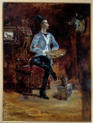 Taidemaalari Rene Princeteau (1849-1914) muotokuva työpajassaan Henri Toulouse Lautrecin (1864-1901) maalaus