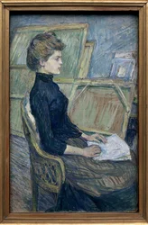 Nuori malli Helene Vary työpajassa. Henri de Toulouse Lautrecin (1864-1901) taideteos, öljy pahville