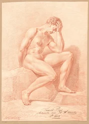 Istuva alaston mies, sivulta katsottuna (2. palkinto 1807)