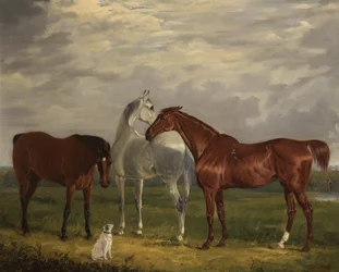 Toisen lordi de Tableyn kolme hevosta ja hänen koiransa, Vic, 1838