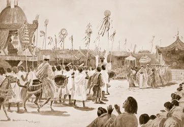 Fa Hsienin paluu, kuvitus "Hutchinsons History of the Nations" -teoksesta, n. 1910