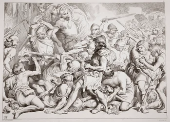 How Hereward pelastaa Alftrudan, Charles Kingsleyn kuvitus Hereward the Greatista, pubi. 1870, kaiverrus C.G. Lewis (teräslevykaiverrus)