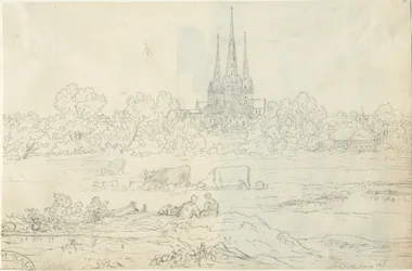 Lichfield Cathedral - East View: kynä- ja mustepiirustus, 20. kesäkuuta [c 1820] (piirustus)