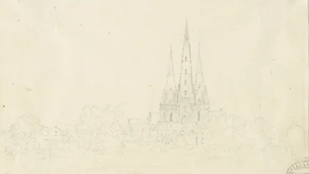 Lichfieldin katedraali - East View: lyijykynäpiirros, nd [?1800-luku]