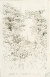 Lichfield Cathedral - Kaakkoisnäkymä (kaukainen): kynäpiirros, nd [19th Century] (piirustus)