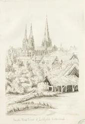 Lichfieldin katedraali - Lounaisnäkymä: kynäpiirros, nd [?1788-1855] (piirustus)