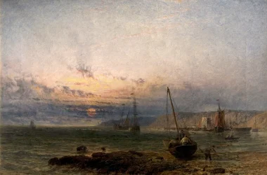 Rannikkokohtaus, auringonlasku, 1852