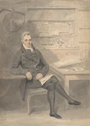 Kirjoituspöydän edessä istuvan miehen muotokuva, 1795-1800.