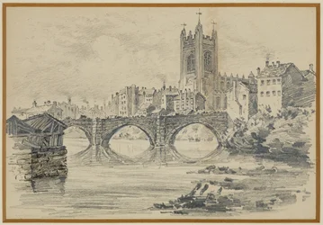 Vanha kirkko ja Salford Bridge (vanhasta vedosta)