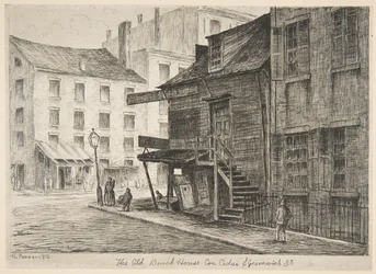 Old Beach House, Corner of Cedar and Greenwich Streets Scenes of Old New Yorkista, 1874.