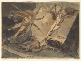 Saatana säpsähtää Ithurielin keihään kosketuksesta, 1776.
