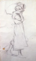 Luonnos "Girl with Jars" (kynä paperille)