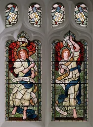 Grasmere, St Oswald, James Powell & Sons, Henry Holiday, palvelevat enkelit, 1893