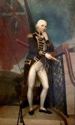 Muotokuva kontra-amiraali Cuthbert Collingwoodista (1748-1810), joka oli Horatio Nelsonin (1758-1805) toinen komentaja Trafalgarin taistelussa (1805). Öljy kankaalle, tekijä Henry Howard (1769-1847).