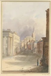 Walsallin kaupunki ja kirkko: akvarellimaalaus, 1844