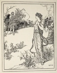Kuinka Odysseus kohtasi Nausikaan, Andrew Langin teoksesta "Kreikan merten tarinoita", 1926