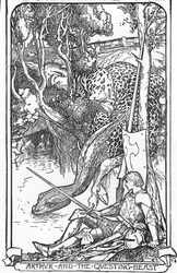 Kuningas Arthur ja etsivä peto HJ Fordin (1860-1940) kuvitus teoksesta "The book of romance" 1902 Yksityinen kokoelma