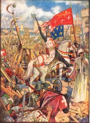 Rikhard Leijonamieli ristiretkillä, kuvitus Rudyard Kiplingin teoksesta "A History of England", 1911
