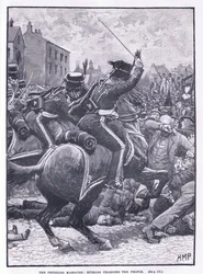 Peterloon verilöyly: Husaarit syyttämässä ihmisiä 1819 jKr