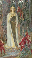 Prerafaeliittisia maalauksia: Olipa kerran (Lumikki) (Blanche Neige) par Rheam, Henry Meynell (1859-1920). Akvarelli, guassi paperille, 78x43. Yksityinen kokoelma