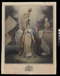 Orjakaupan lakkauttamisen muistolaatta, 4. kesäkuuta 1808 (käsin väritetty kaiverrus).