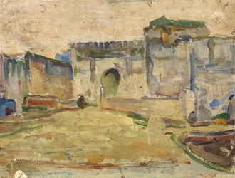 Street Scene, Tanger Crenelated Architecture, n. 1910.