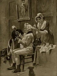 Valmistautuminen paraatiin, 1799, kuvitus teoksesta ”Hutchinson