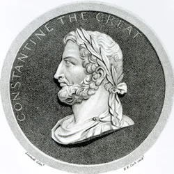 Konstantinus Suuren muotokuva teoksesta "Rooman valtakunnan rappeutumisen ja kaatumisen historia", osa 5, sivu 49, Edward Gibbon, 1808