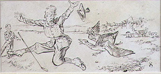 The Attacked Golfer, kuvitus Graphic-lehdestä, julkaisu n. 1870 (litografia).
