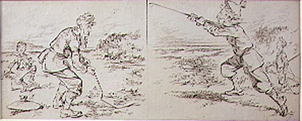 The Golfer Disturbed by a Windy Blast, kuvitus Graphic-lehdestä, pubi. noin 1870 (litho)