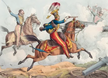 Ratsuväen hyökkäys 1800-luvun taistelussa.