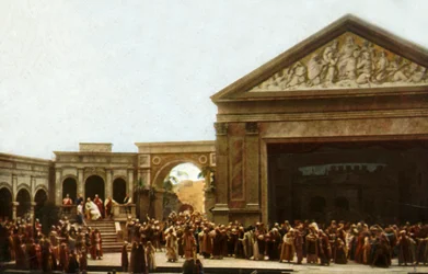 Pelaajat lavalla Oberammergau Passion Play -elokuvassa, 1922.