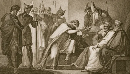 Edward II luopumassa kruunustaan, kaiverrettu Schiavonelli, kuvitus David Humen Englannin historiasta, pub. R. Bowyer, Lontoo, 1812