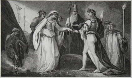 Henry Ensimmäisen avioliitto, kaiverrettu Delatre, kuvitus David Humen "Englannin historiasta", pub. R. Bowyer, Lontoo, 1812