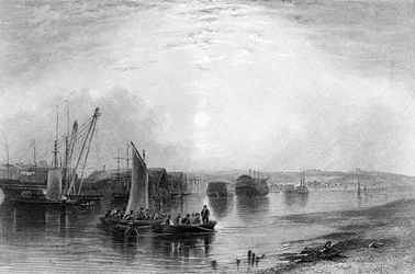 Chatham, Kent, julkaistu Findenin teoksessa "Ports and Harbours", kaivertaja E. Finden, 1842.