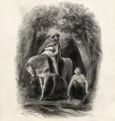 King Cormac (k. 1138) ja Fair Eithne, kaiverrettu J. Rogers, T. Wrightin teoksesta Irlannin historia, 1855