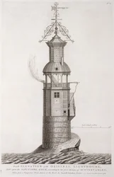 Eddystonen majakka, kaiverrettu Henry Roberts (fl.1761), 1761