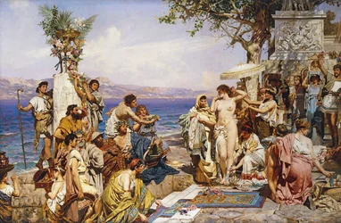 Phryne Poseidonin, merten jumalan, festivaaleilla,