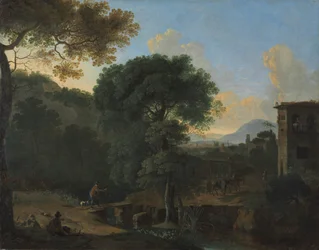 Maisema matkustajien kanssa, 1630-luku.
