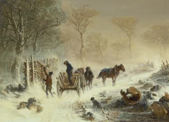 Ladataan puuta lumessa, 1858