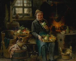 Vanha mies keittiössä, 1875.