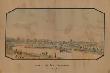 Rauhankomissaarien leiri Medicine Lodge Creekissä, 1867.