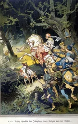 Kuvitus Vogelista veljien Jacob (1785-1863) ja Wilhelm (1786-1859) Grimmin tarinaan