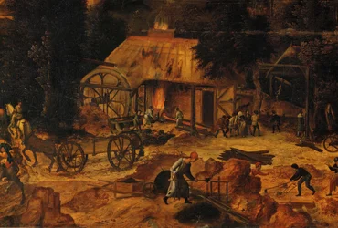 Kuparikaivos, yksityiskohta (öljy puulle)