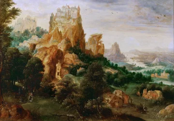 Maisema vertauksen laupiaasta samarialaisesta - Maisemaa vertauksen laupiaasta samarialaisesta - Henri de Herri met de Bles (1510-1550). Öljy puulle, n. 1540. Koko: 29 x 42 cm. Taidehistoriallinen museo, Wien